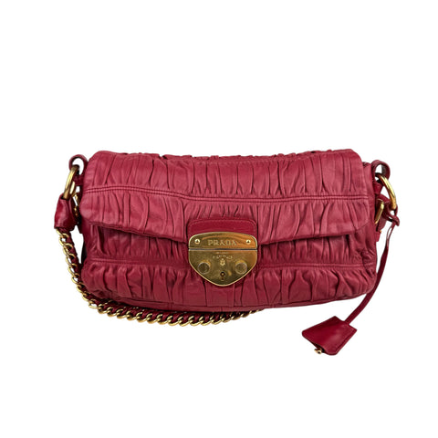 Prada Red Gathered Leather Shoulder Bag