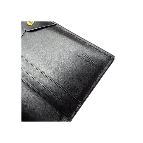 Fendi Black Leather Metallic Monster Eyes Bugs Zip Around Wallet