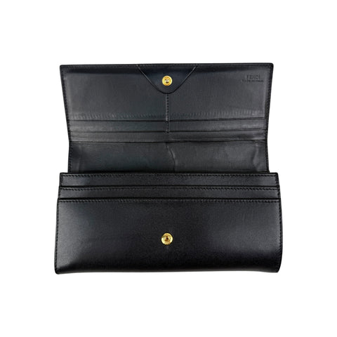 Fendi Black Leather Metallic Monster Eyes Bugs Zip Around Wallet