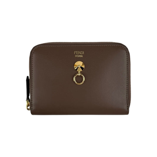 Fendi Zip Around Leather Wallet with Ring Accent Wo - Brown