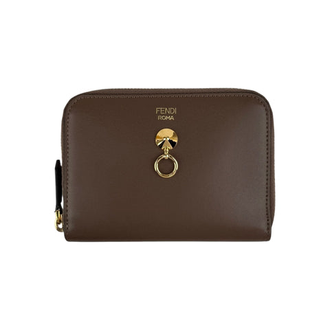 Fendi Zip Around Leather Wallet with Ring Accent Wo - Brown