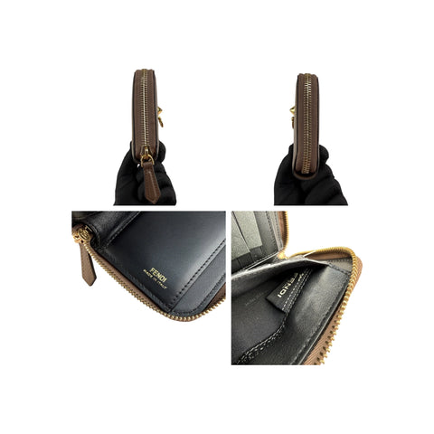 Fendi Zip Around Leather Wallet with Ring Accent Wo - Brown
