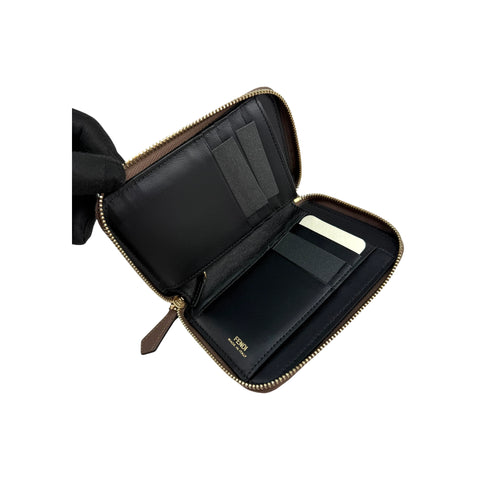Fendi Zip Around Leather Wallet with Ring Accent Wo - Brown