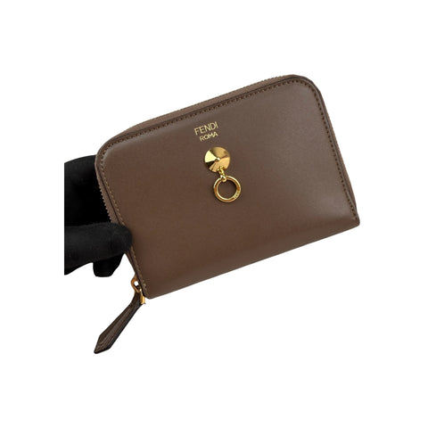 Fendi Zip Around Leather Wallet with Ring Accent Wo - Brown