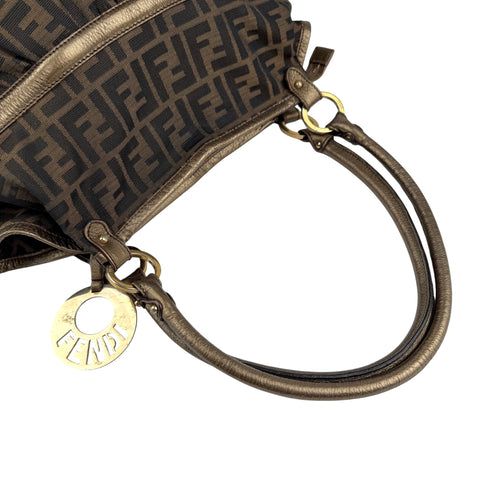 fendi zucca charm brown tote bag handle detail