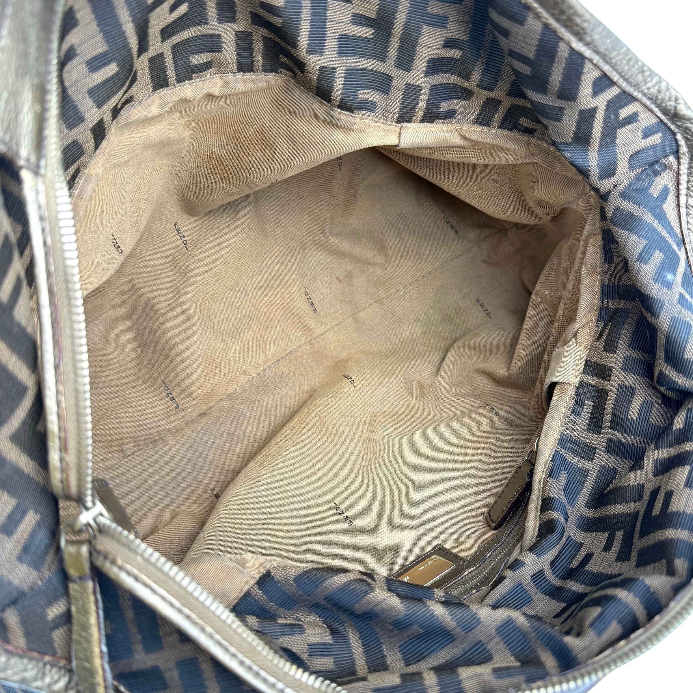 fendi zucca charm brown tote bag inside