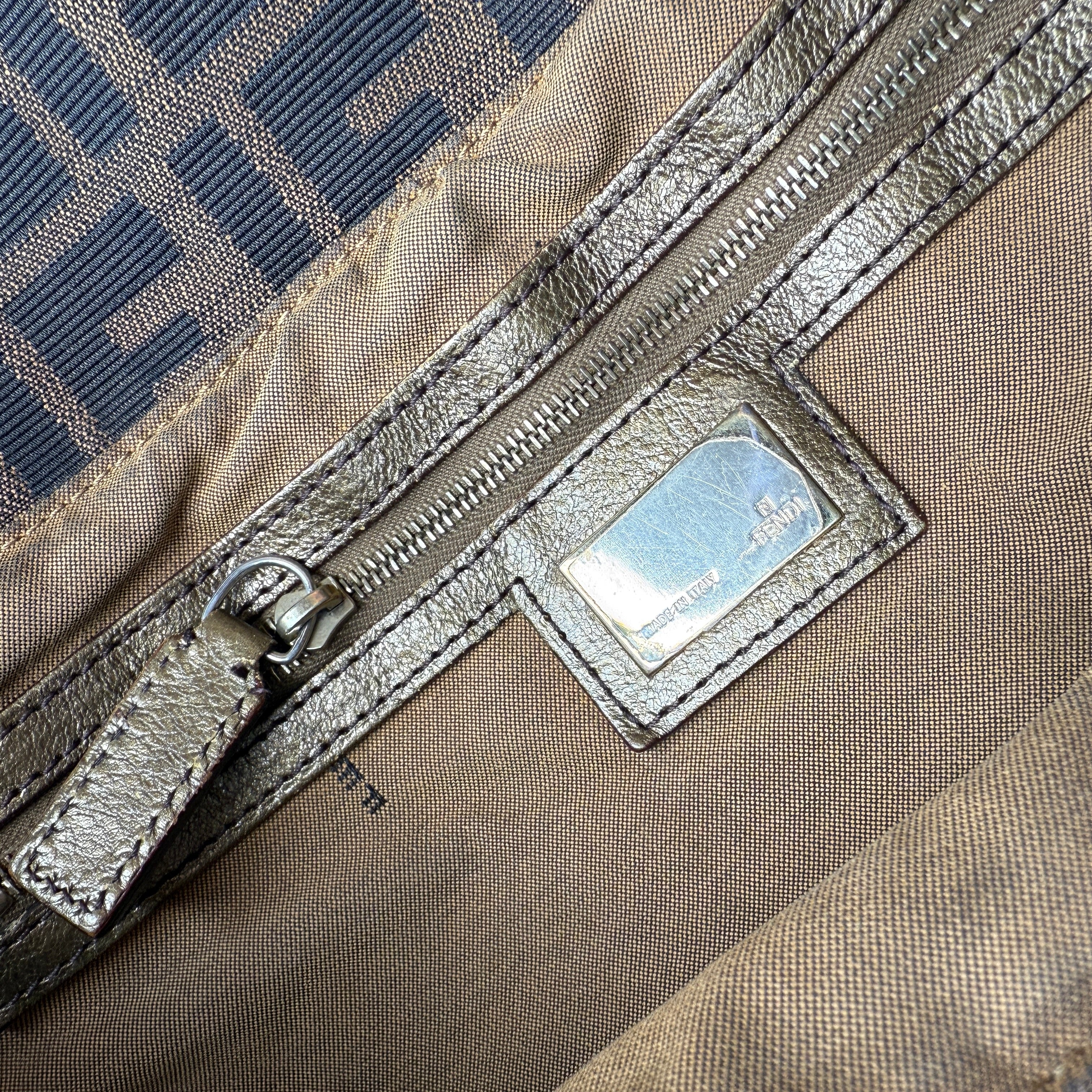 fendi zucca charm brown tote bag inside pocket detail