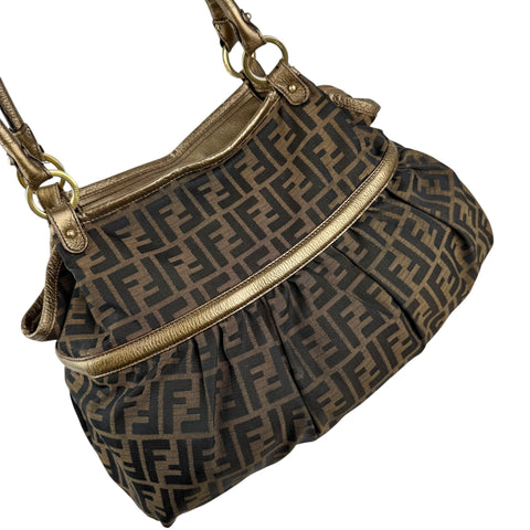 fendi zucca charm brown tote bag left front 45