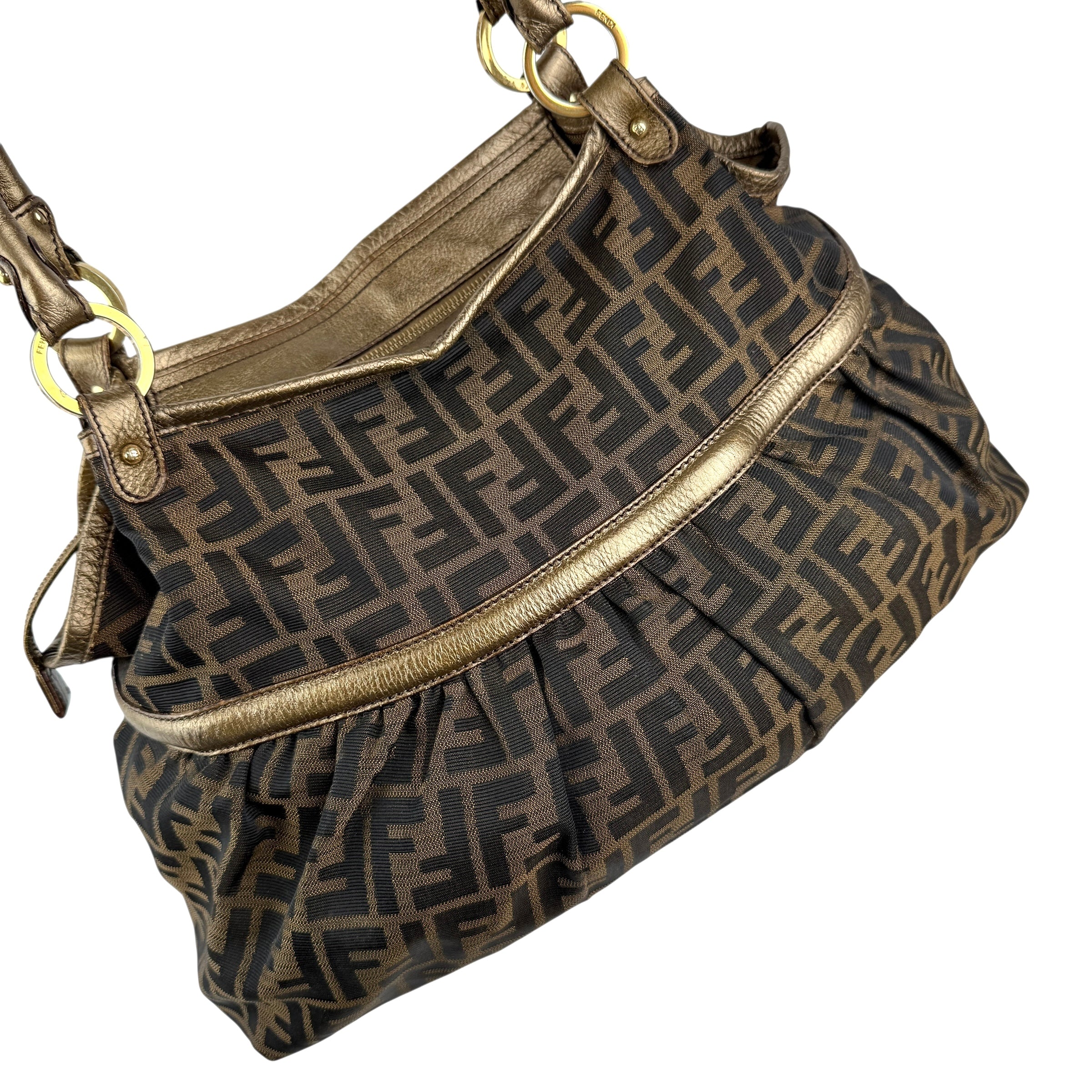 fendi zucca charm brown tote bag right front 45