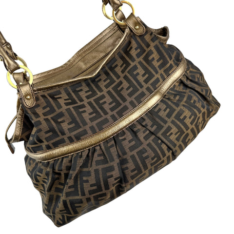 fendi zucca charm brown tote bag right front 45