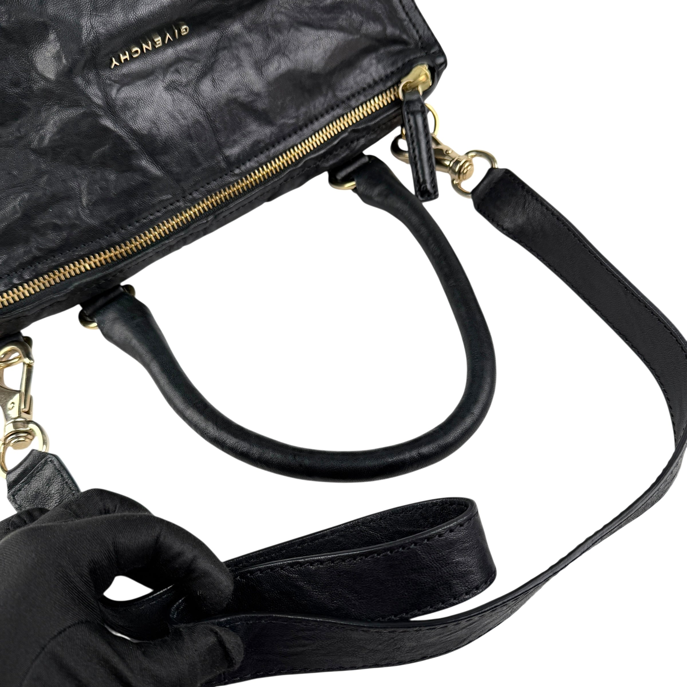 givenchy black sheepskin leather medium pepe pandora bag handle detail