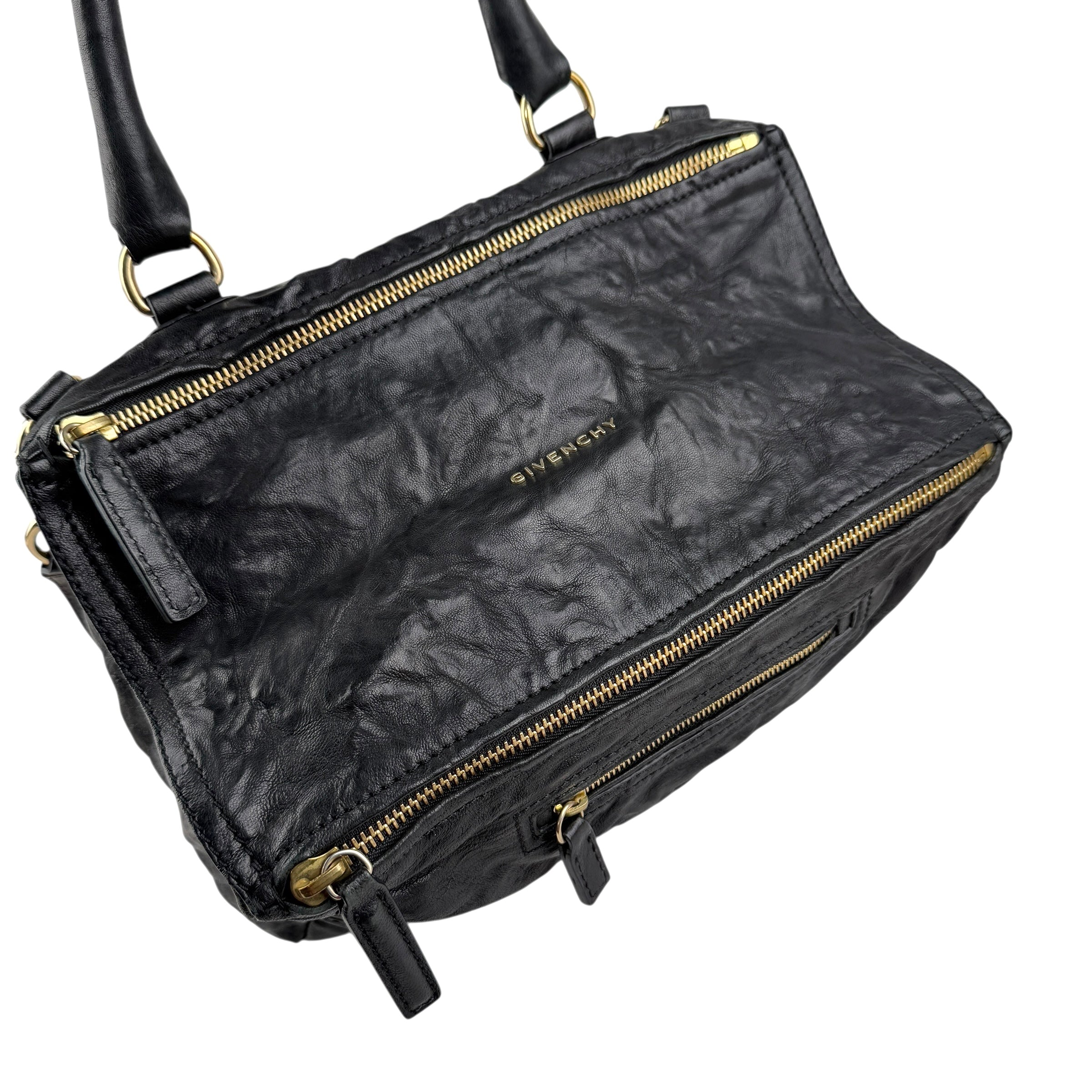 givenchy black sheepskin leather medium pepe pandora bag left front 45