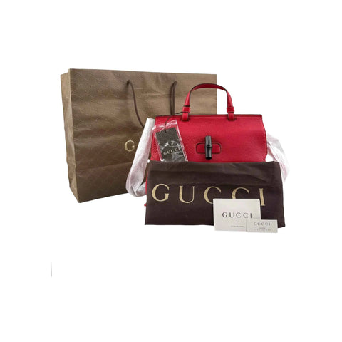 Gucci Bamboo Daily Handbag in Red Leather