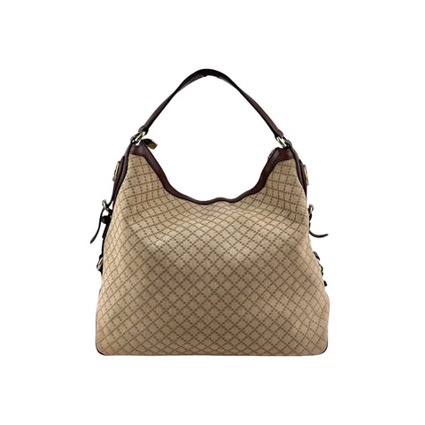 Gucci Beige/Brown Diamante Canvas and Leather Village Double G Hobo