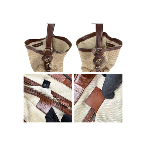 Gucci Beige/Brown Diamante Canvas and Leather Village Double G Hobo