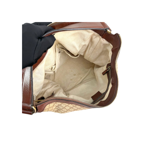 Gucci Beige/Brown Diamante Canvas and Leather Village Double G Hobo