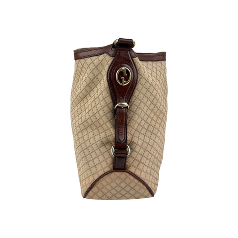 Gucci Beige/Brown Diamante Canvas and Leather Village Double G Hobo
