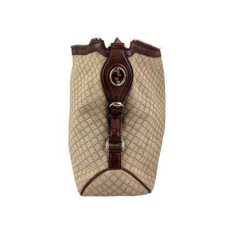 Gucci Beige/Brown Diamante Canvas and Leather Village Double G Hobo