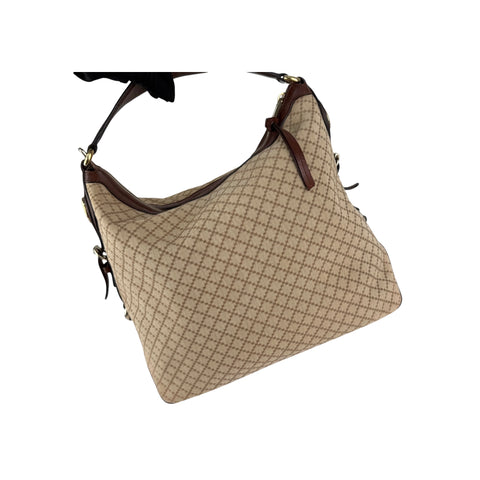 Gucci Beige/Brown Diamante Canvas and Leather Village Double G Hobo