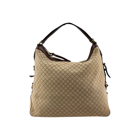 Gucci Beige/Brown Diamante Canvas and Leather Village Double G Hobo