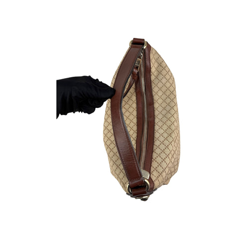 Gucci Beige/Brown Diamante Canvas and Leather Village Double G Hobo
