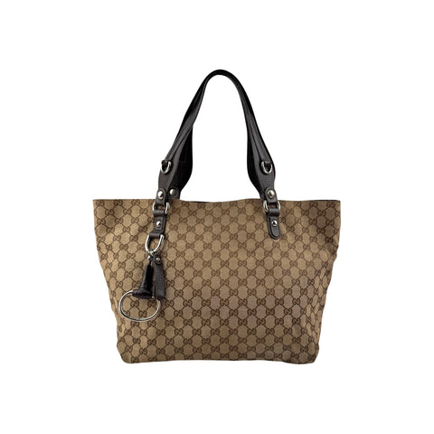 Gucci Beige/Brown GG Canvas Icon Bit Tote Bag