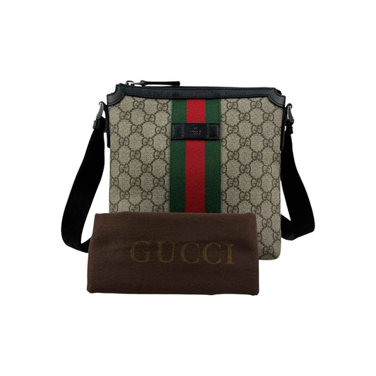 Gucci Beige/Brown GG Coated Canvas Vintage Web Flat Messenger Bag
