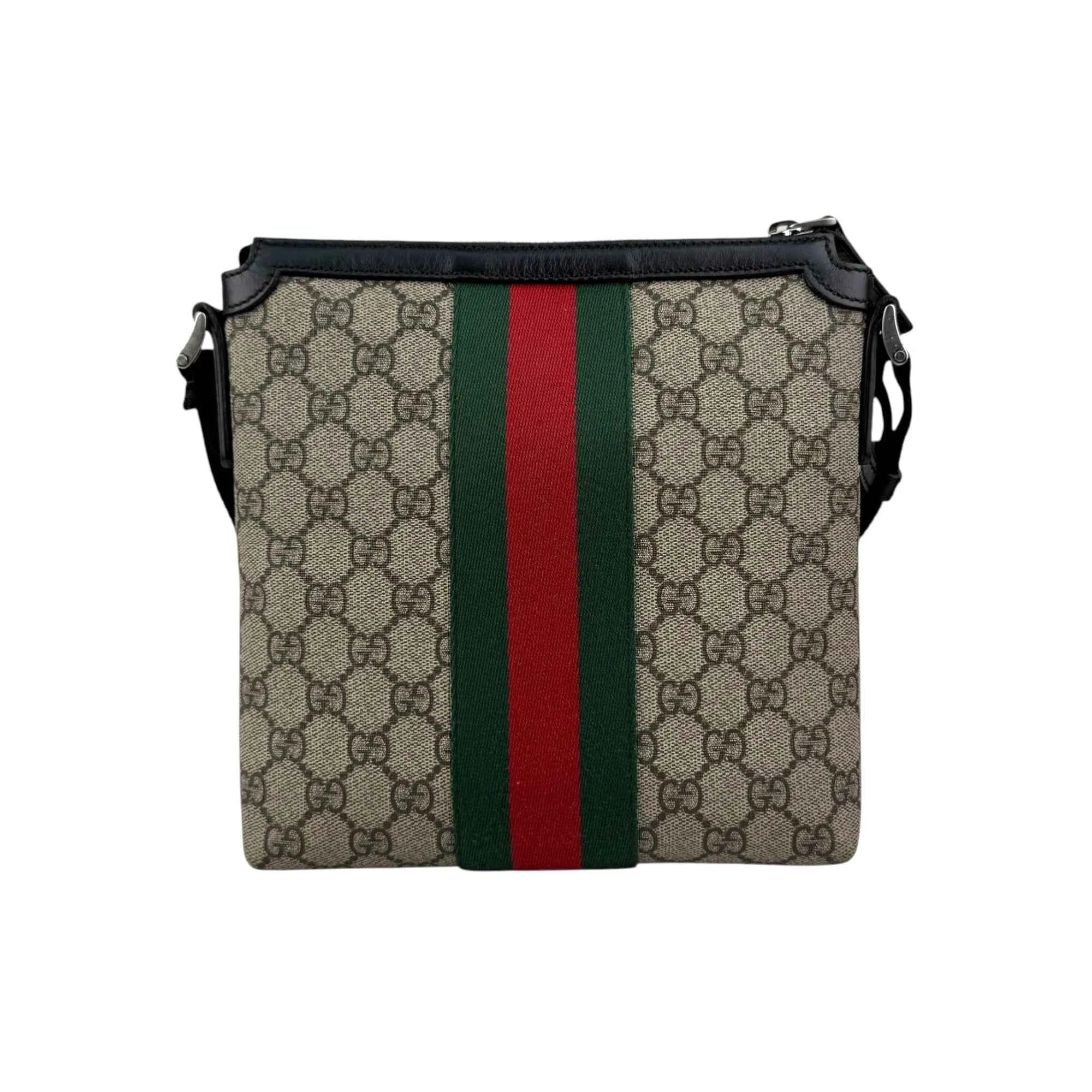 Gucci Beige/Brown GG Coated Canvas Vintage Web Flat Messenger Bag