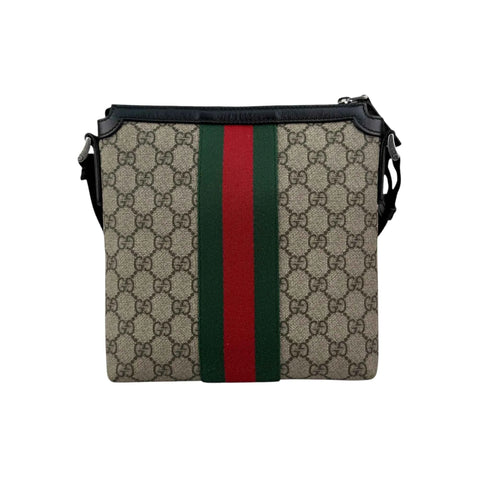 Gucci Beige/Brown GG Coated Canvas Vintage Web Flat Messenger Bag