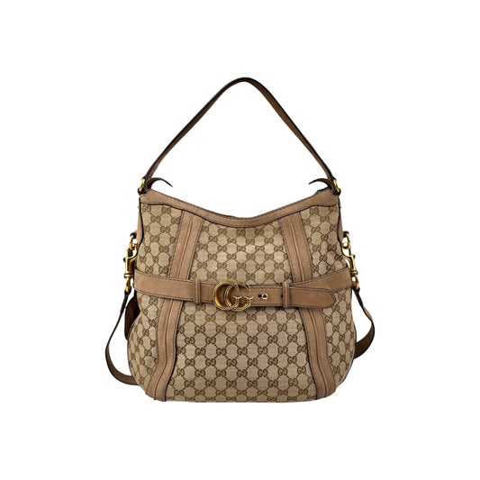 Gucci Beige Canvas/Nubuck GG Running Medium Double G Hobo Bag