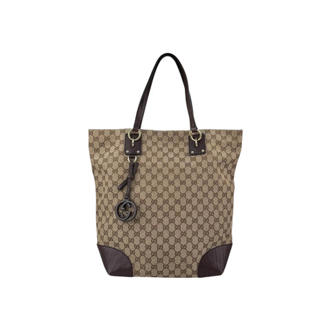 Gucci Beige/Ebony GG Canvas Large Charm Tote Bag