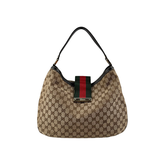 Gucci Beige/Ebony GG Canvas New Web Hobo Bag
