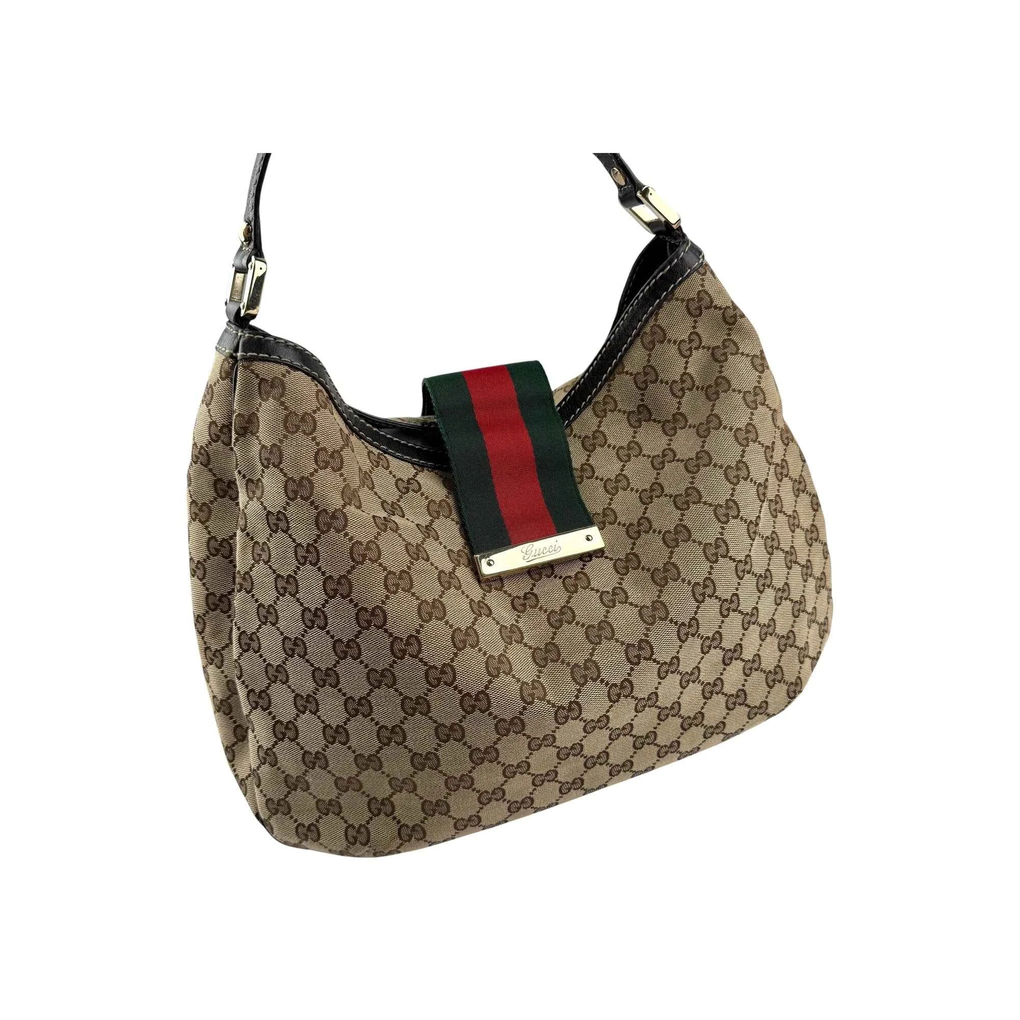 Gucci Beige/Ebony GG Canvas New Web Hobo Bag