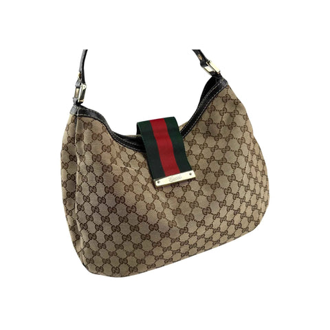 Gucci Beige/Ebony GG Canvas New Web Hobo Bag