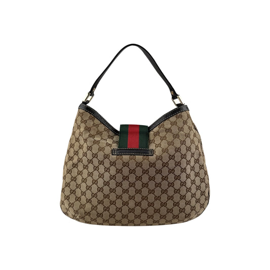 Gucci Beige/Ebony GG Canvas New Web Hobo Bag