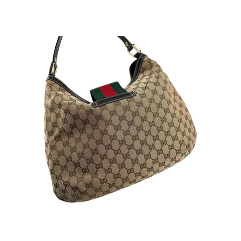 Gucci Beige/Ebony GG Canvas New Web Hobo Bag