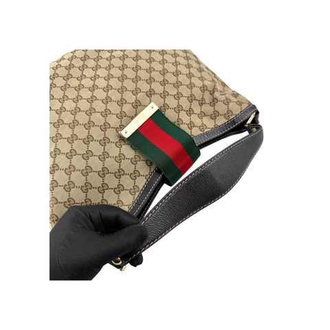 Gucci Beige/Ebony GG Canvas New Web Hobo Bag
