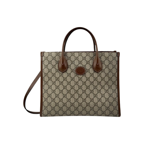 Gucci Beige/Ebony GG Supreme Canvas and Leather GG Small Tote Bag