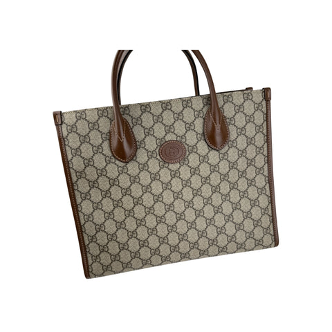 Gucci Beige/Ebony GG Supreme Canvas and Leather GG Small Tote Bag