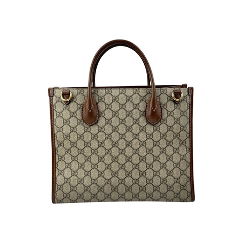 Gucci Beige/Ebony GG Supreme Canvas and Leather GG Small Tote Bag