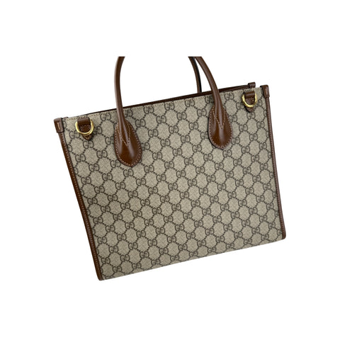 Gucci Beige/Ebony GG Supreme Canvas and Leather GG Small Tote Bag