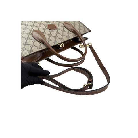 Gucci Beige/Ebony GG Supreme Canvas and Leather GG Small Tote Bag