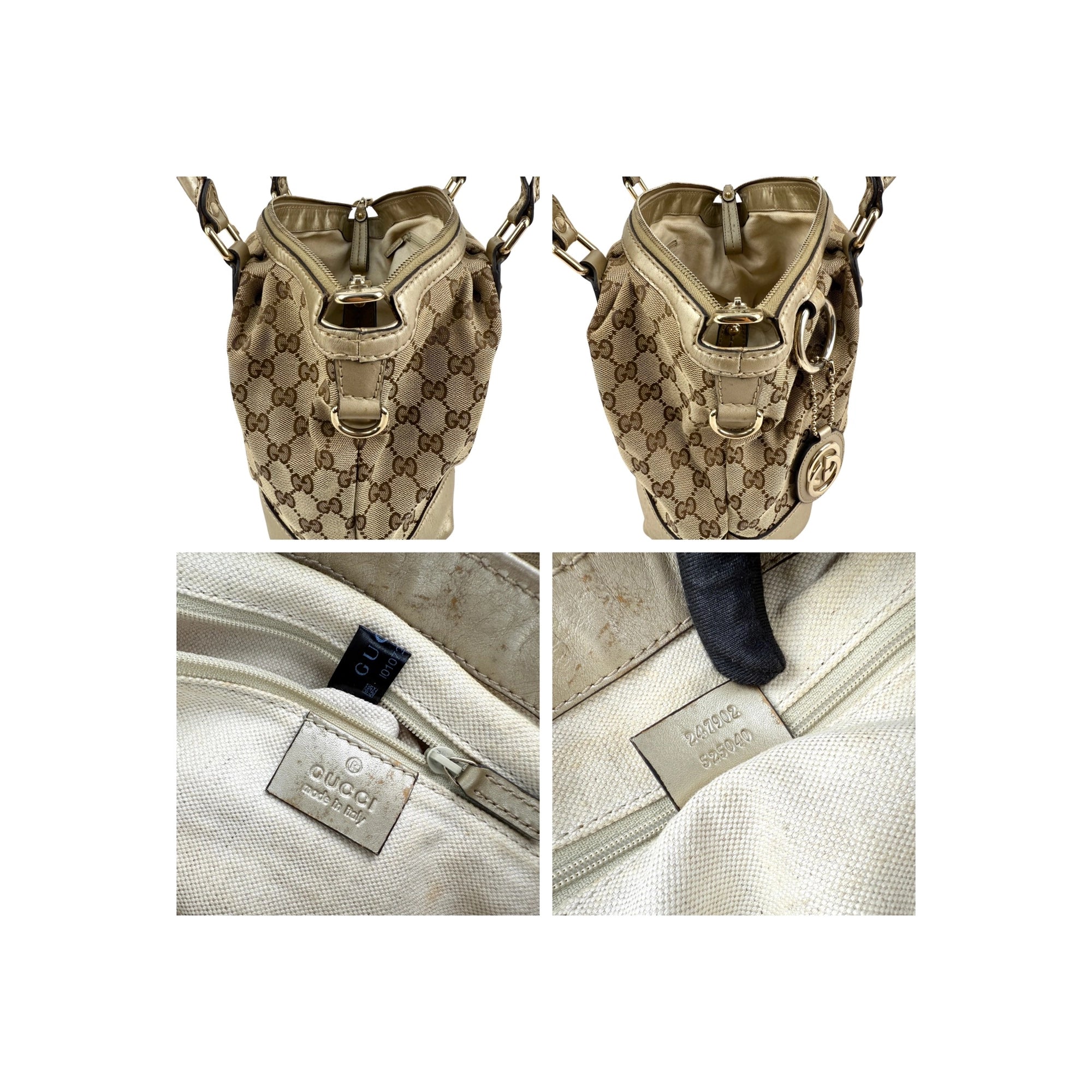Gucci Beige Gold GG Canvas Sukey Top Handle Bag