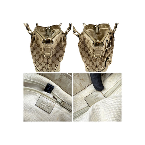 Gucci Beige Gold GG Canvas Sukey Top Handle Bag