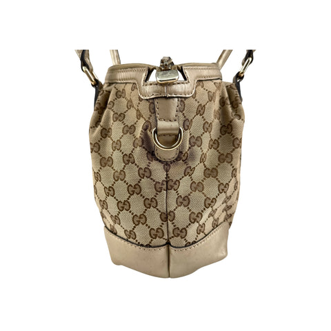 Gucci Beige Gold GG Canvas Sukey Top Handle Bag