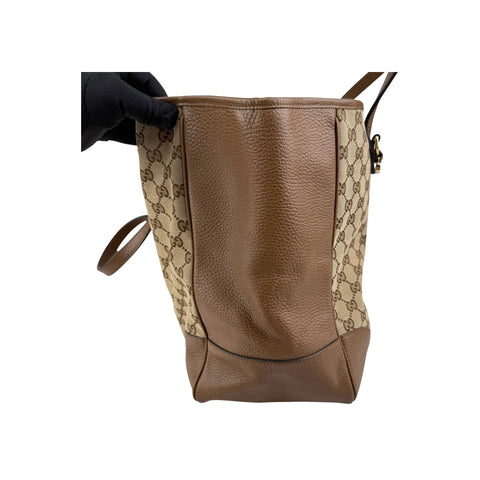 Gucci Beige/Hazel GG Canvas and Leather Bree Tote Bag