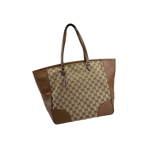 Gucci Beige/Hazel GG Canvas and Leather Bree Tote Bag