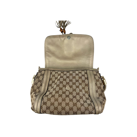 Gucci Beige/Metallic GG Canvas and Leather Medium Bella Shoulder Bag