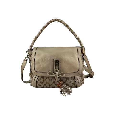 Gucci Beige/Metallic GG Canvas and Leather Medium Bella Shoulder Bag