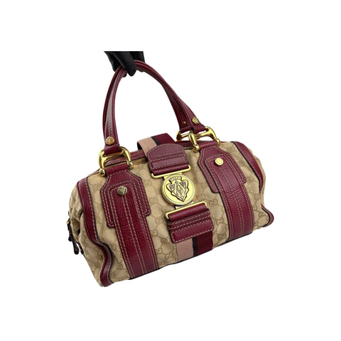 Gucci Beige/Red GG Canvas Aviatrix Medium Boston Bag